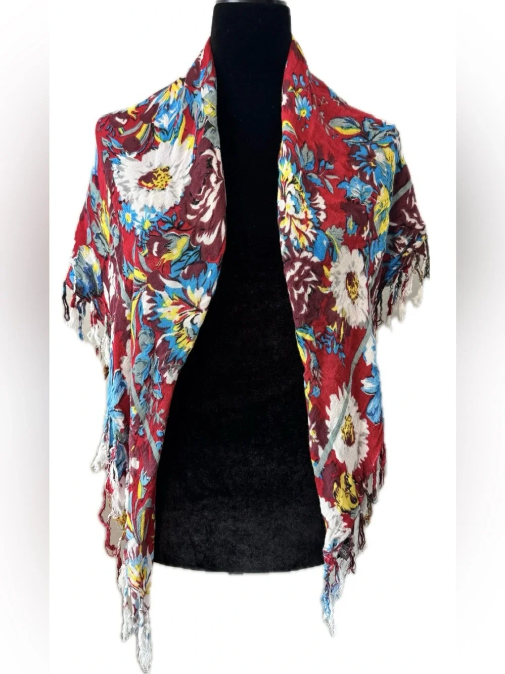 Jeans by Buffalo Floral Fringed Scarf Shawl Colorful Boho Wrap